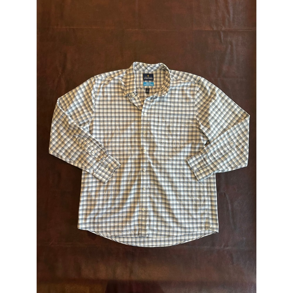 Stafford Coolmax Regular Fit Plaid Button Down Shirt Mens L 16-16.5 34-35 Blue